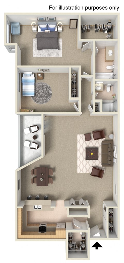 Floor plan for 2 beds, 2 baths, 1215 sqft
